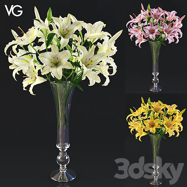 Lily bouquet in VG vase 3D Model Lily bouquet in VG vase 3D Model