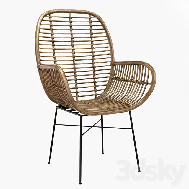 Lily Rattan Armchair with Metal Legs 3D Model
