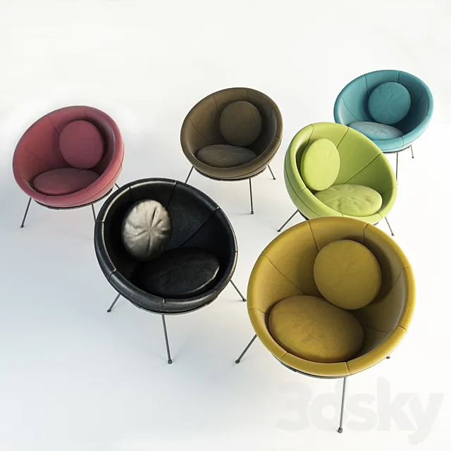Lina Bo Bardi Bowl Chair Set 3D Model Lina Bo Bardi Bowl Chair Set 3D Model