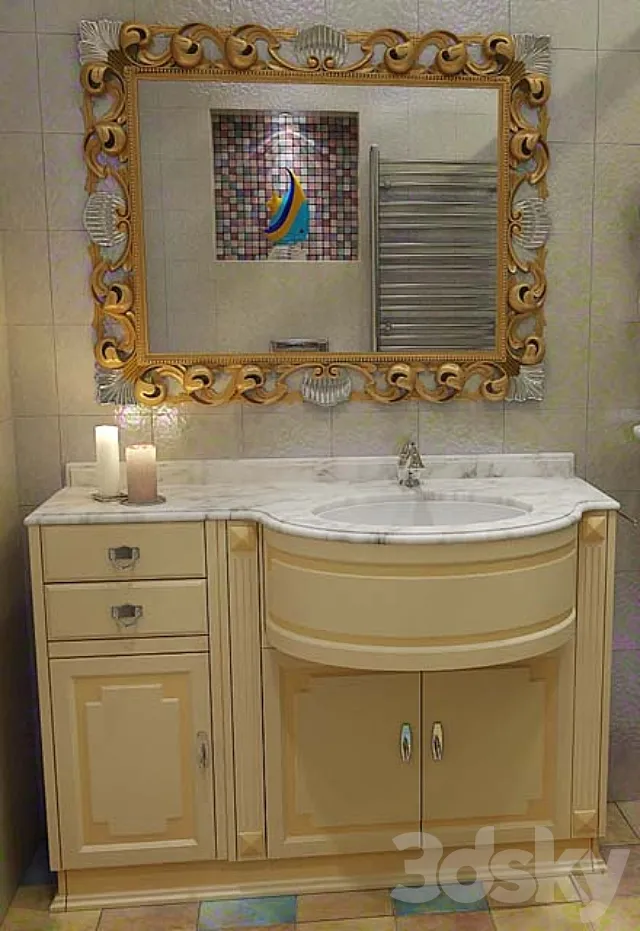 Linea Tre a Washstand and mirror 3D Model Linea Tre a Washstand and mirror 3D Model