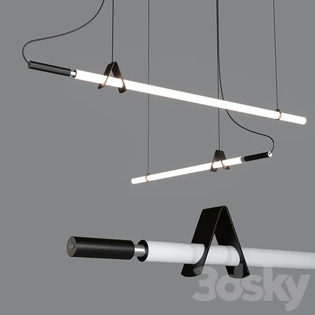 Linear minimalist style chandelier modern led strip light cafe bar lamp tube chandelier 3D Model