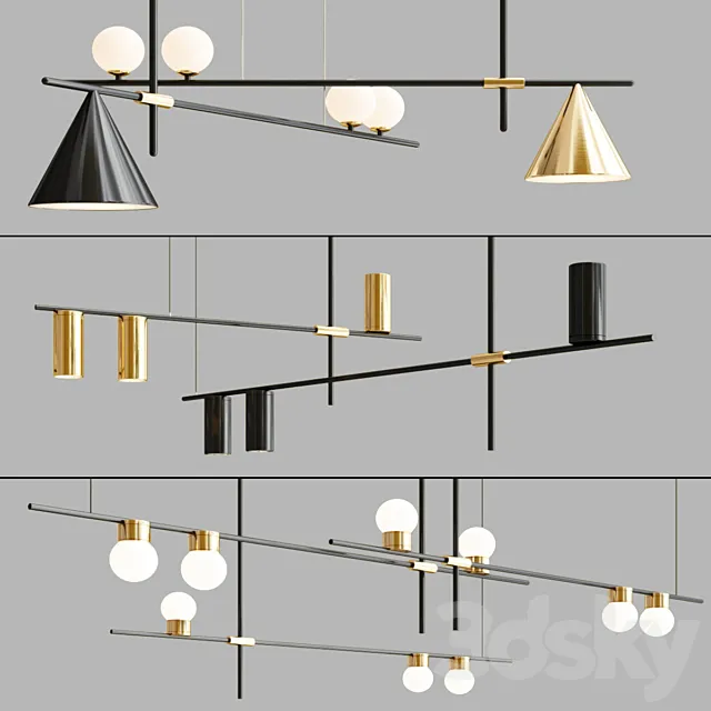 Linear Pendant Lamp Collection 3D Model Linear Pendant Lamp Collection 3D Model