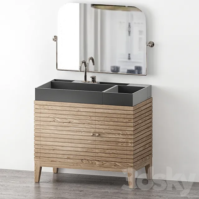 Linear Single Whitewashed Walnut Bathroom Vanity Set 3D Model Linear Single Whitewashed Walnut Bathroom Vanity Set 3D Model