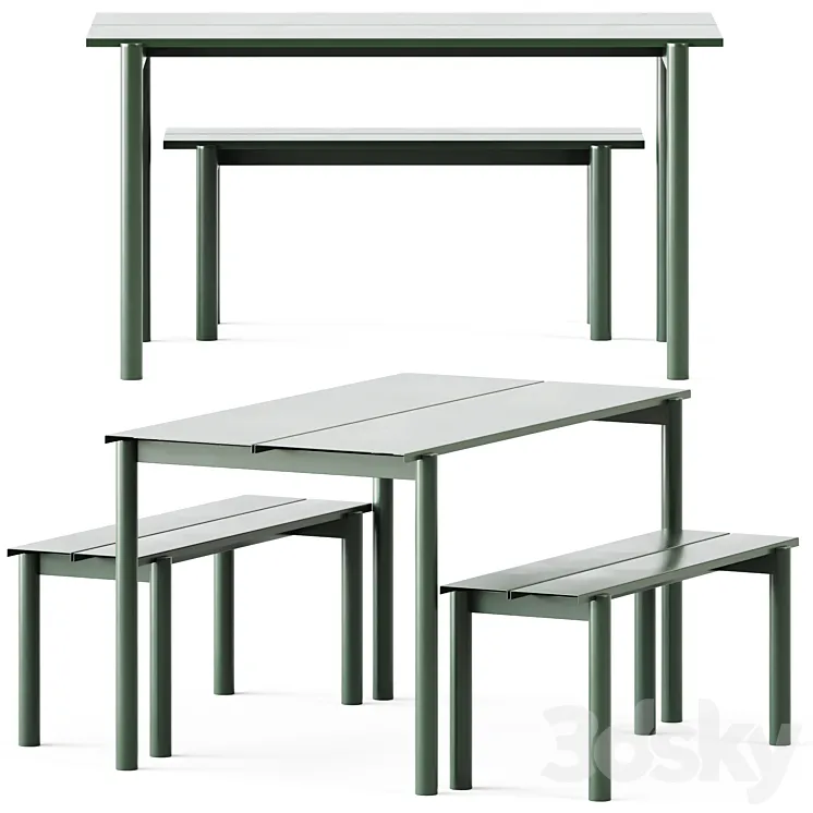Linear Steel Garden Set L 140cm Table and Bench by Muuto 3D Model Free Download