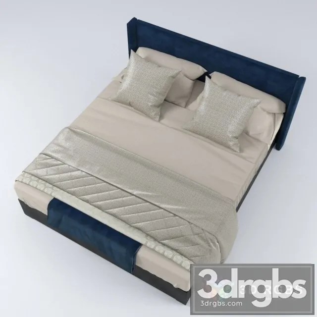 Linen Blue Velvet Bed 3D Model Download