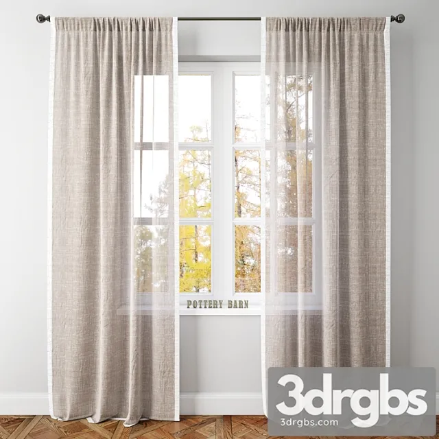 Linen border sheer drape-pottery barn 3D Model Download