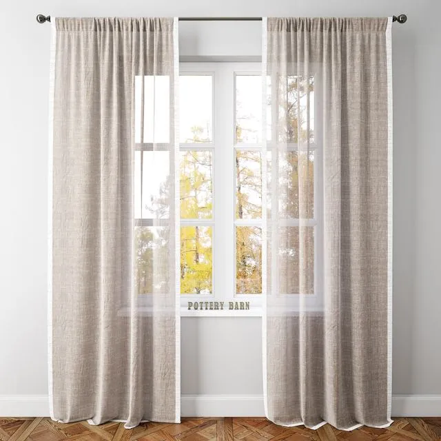 LINEN BORDER SHEER DRAPE-Pottery Barn 3D Model