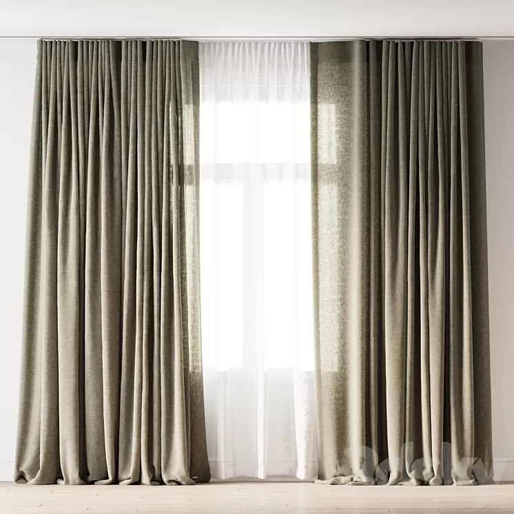 linen curtains 3D Model Free Download