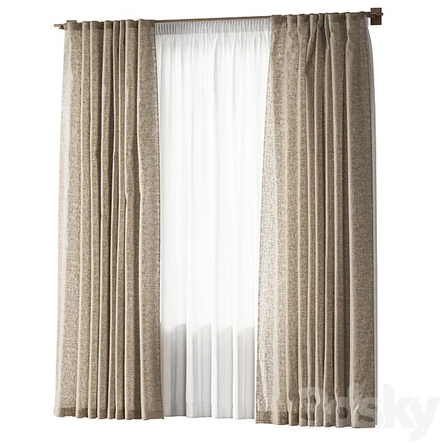 linen curtains 6 3D Model
