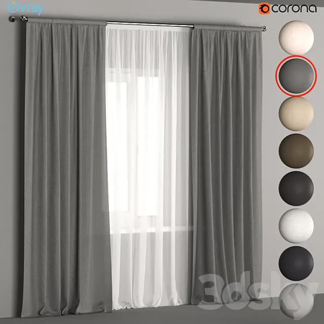 Linen curtains in 8 neutral colors with tulle. 3DModel Linen curtains in 8 neutral colors with tulle. 3DModel