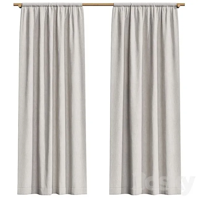Linen curtains on a wooden cornice 3D Model Linen curtains on a wooden cornice 3D Model