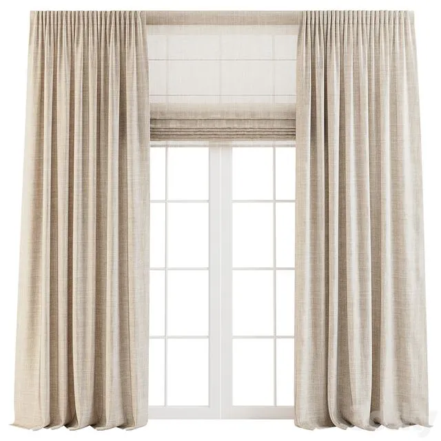 Linen Curtains with Roman Shades 3D Model
