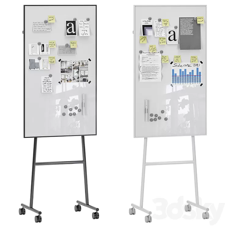 Lintex One Whiteboards with a black or white stand 3D Model Free Download