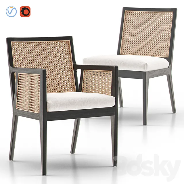 LISBON Cane Dining Chair and Armchair 3D Model LISBON Cane Dining Chair and Armchair 3D Model