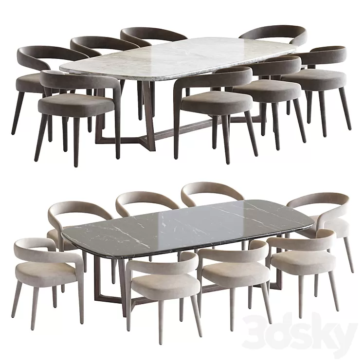 Lisette White Dining Chair and Concorde Table 3D Model