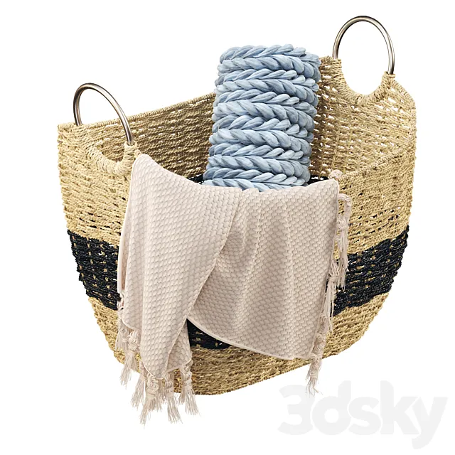 Litton Lane – Seagrass Handmade Two Toned Storage Basket with Metal Handles 3D Model