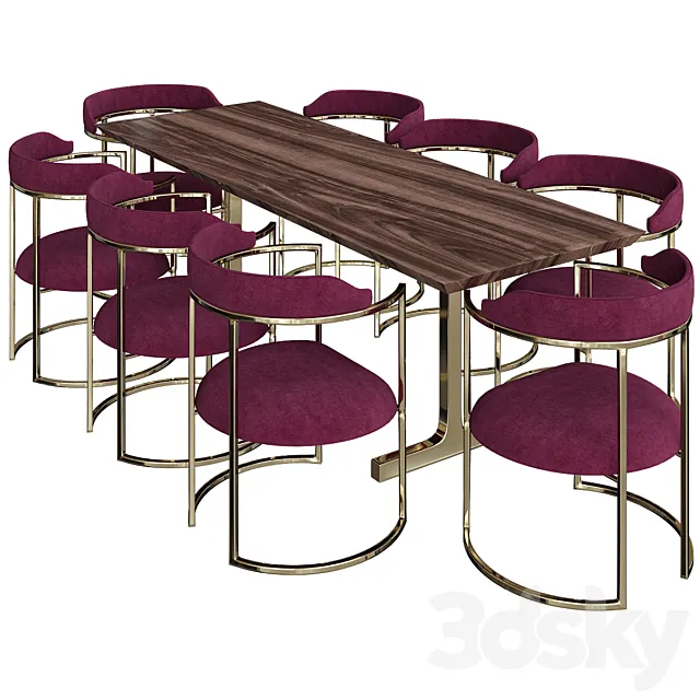 Live Edge Solid Walnut Slab Dining Table with Resin Finish 3DModel