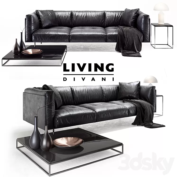 Living divani leather rod sofa 3D Model