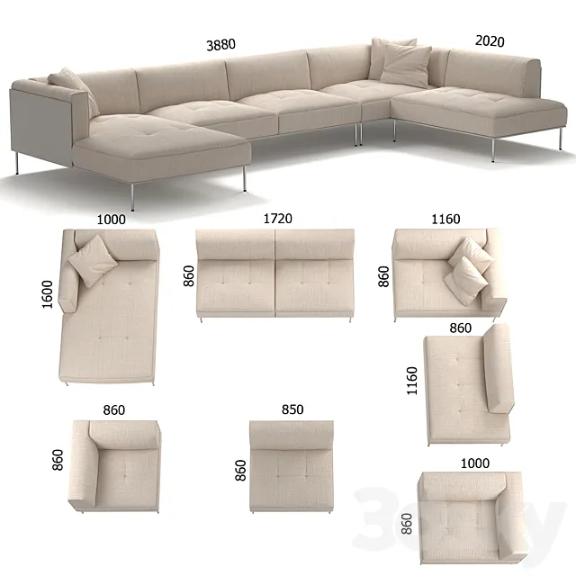 Living Divani ROD Sectional Sofa 3D Model Living Divani ROD Sectional Sofa 3D Model