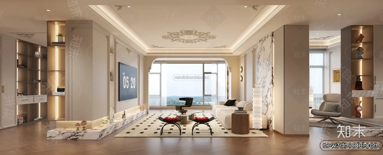 Living Room – 3D Interior Scene – French Style – 005