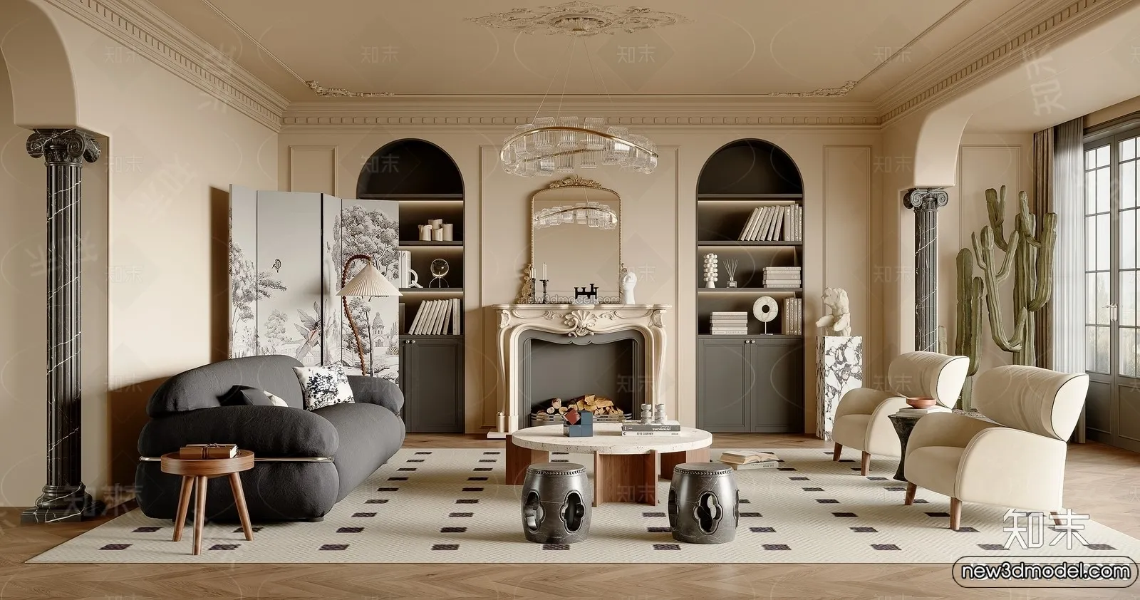 Living Room – 3D Interior Scene – French Style – 014