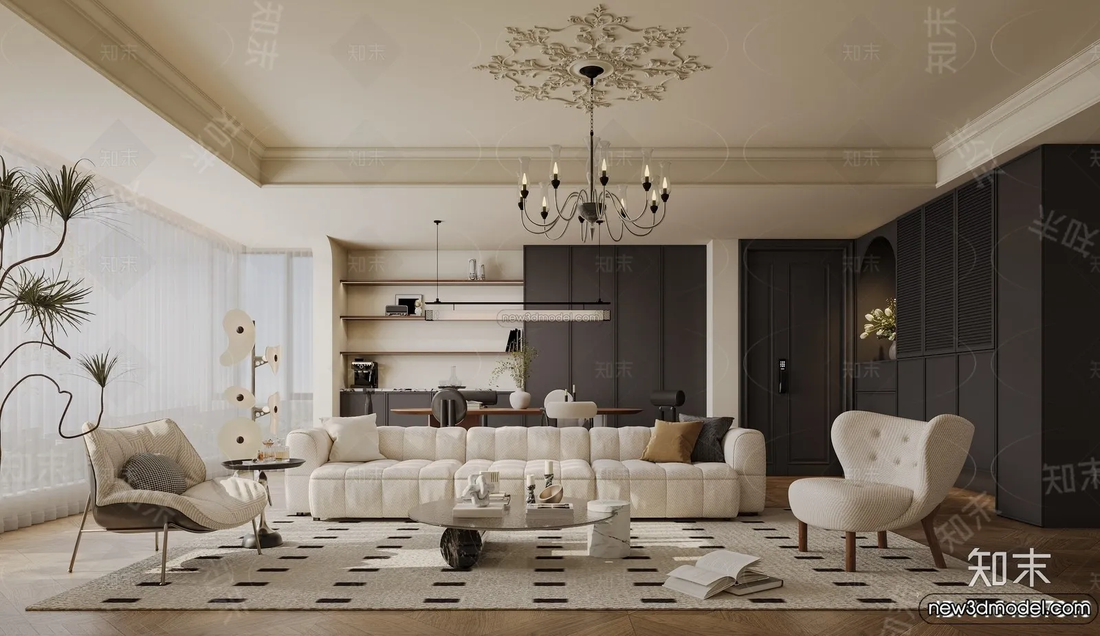 Living Room – 3D Interior Scene – French Style – 021