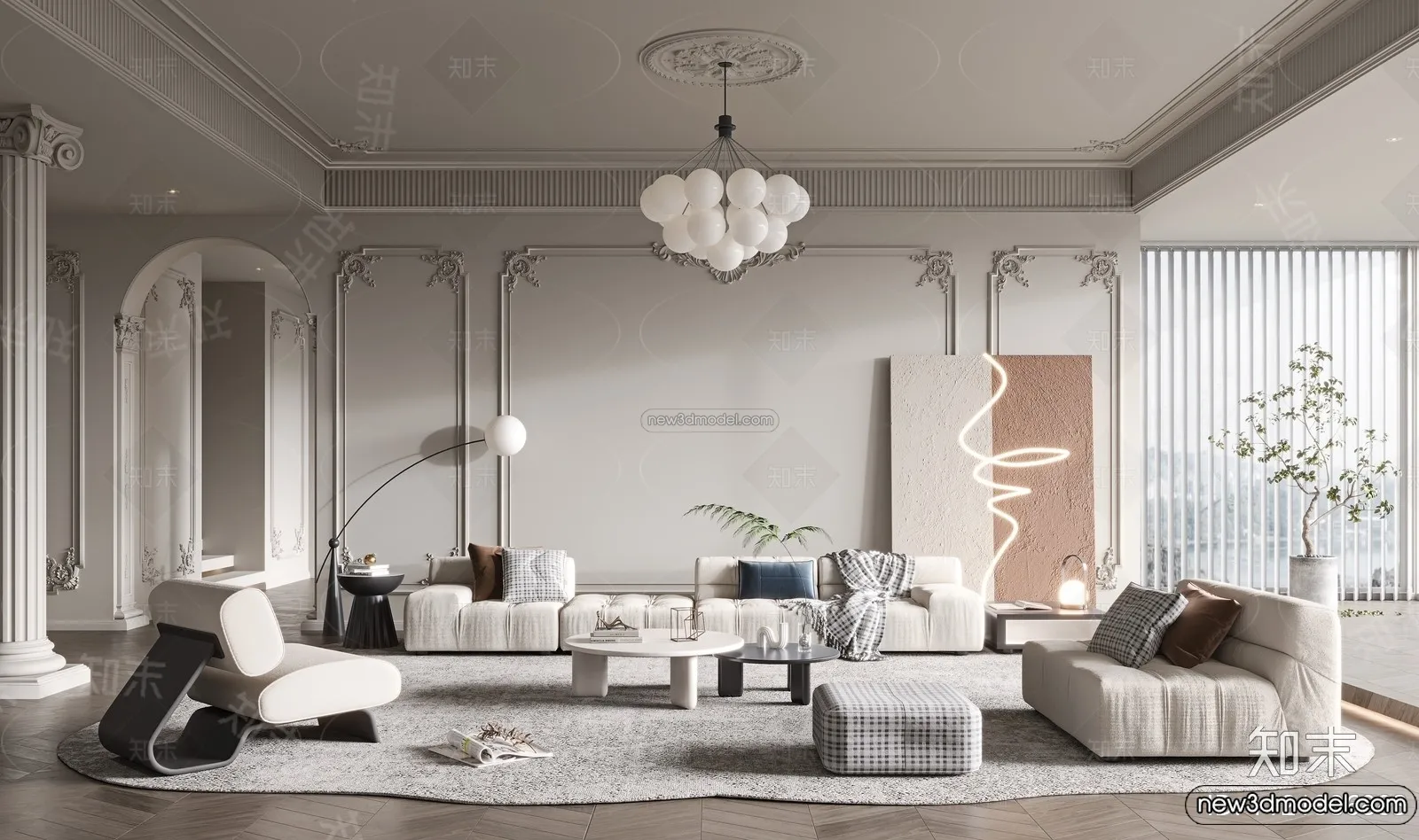 Living Room – 3D Interior Scene – French Style – 034