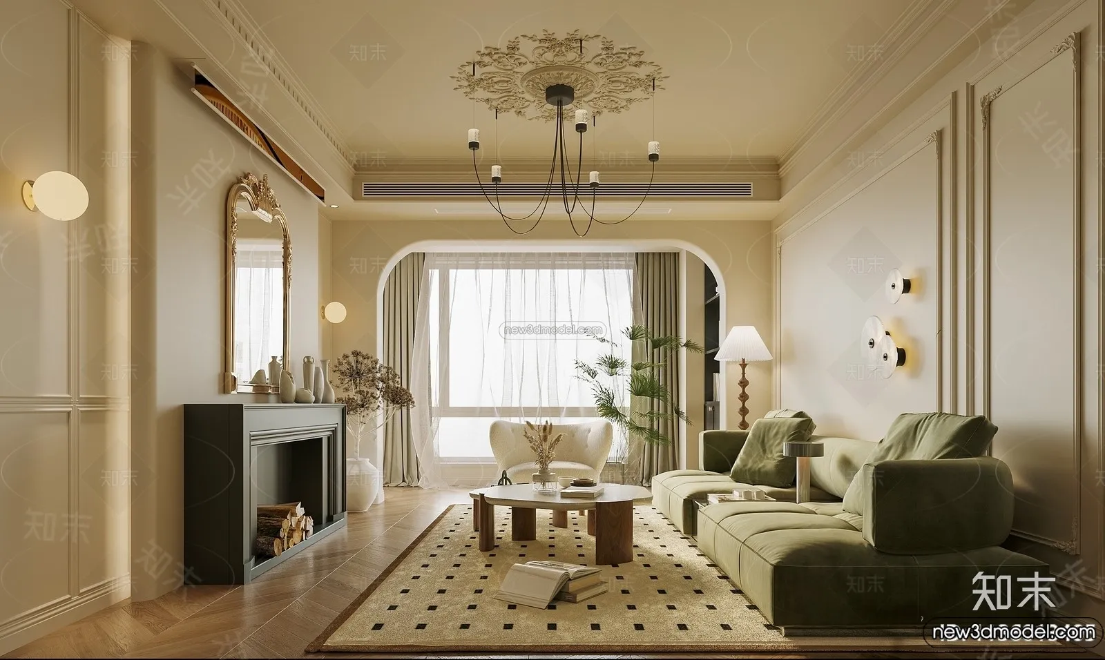 Living Room – 3D Interior Scene – French Style – 049