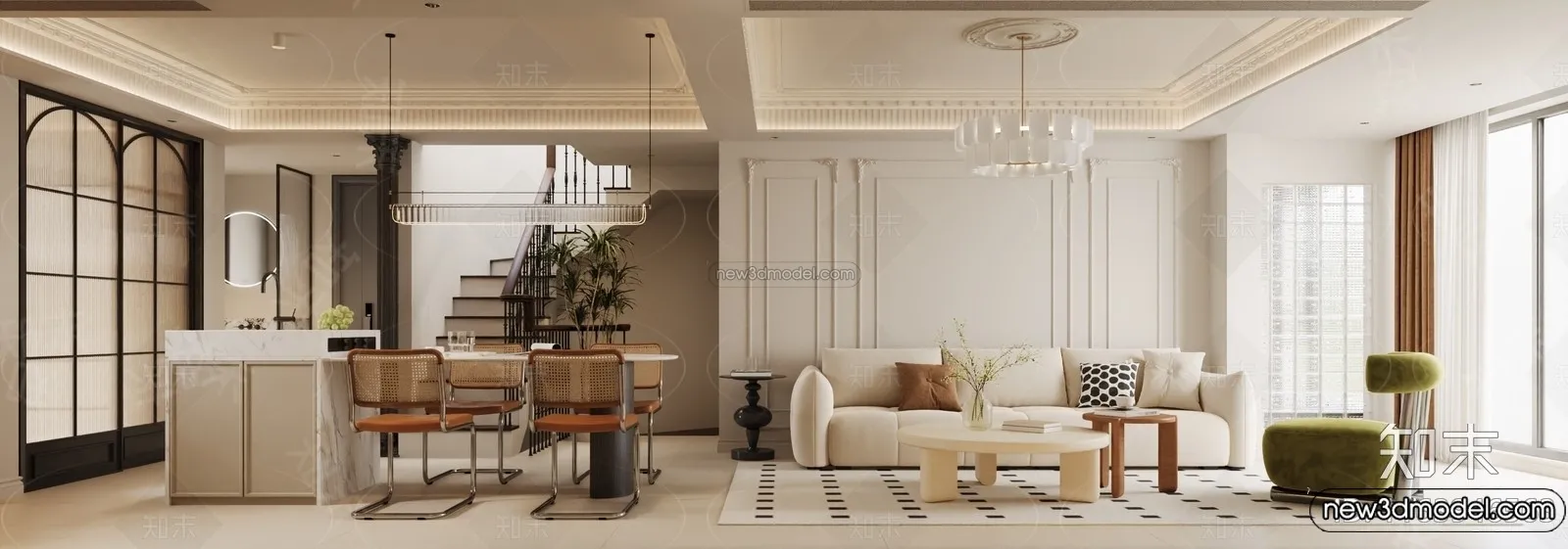 Living Room – 3D Interior Scene – French Style – 054