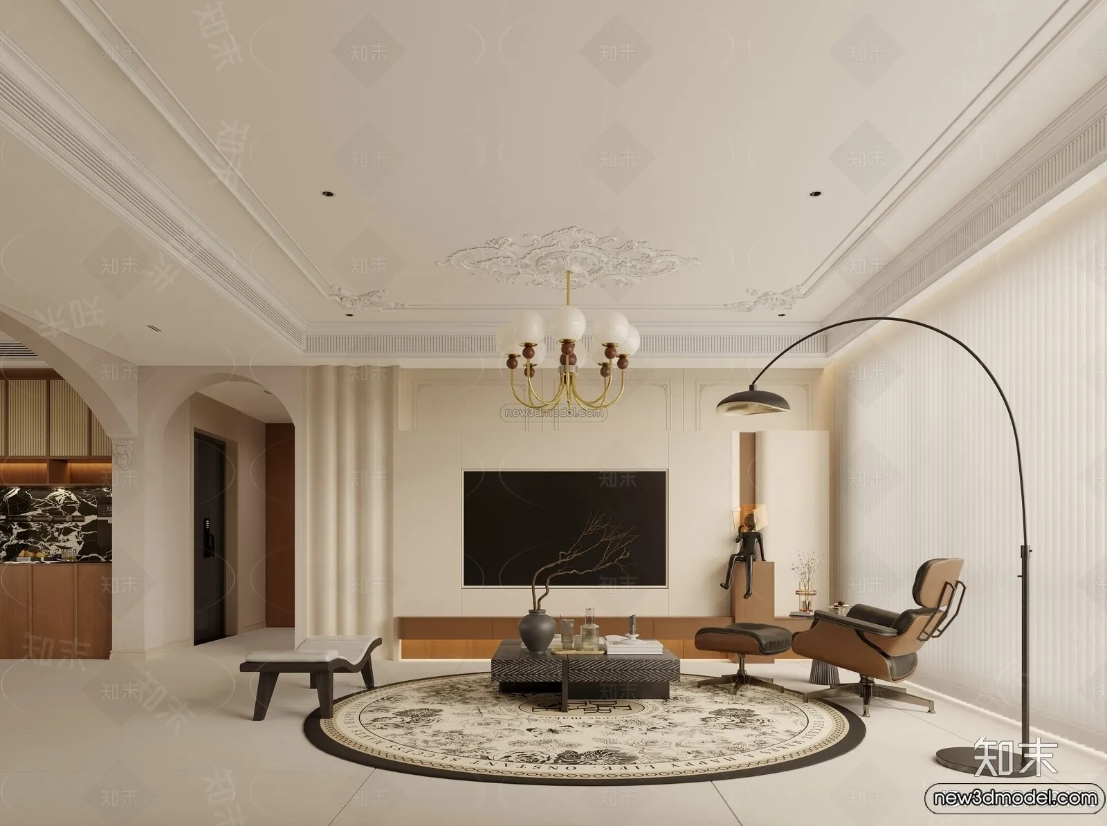 Living Room – 3D Interior Scene – French Style – 058