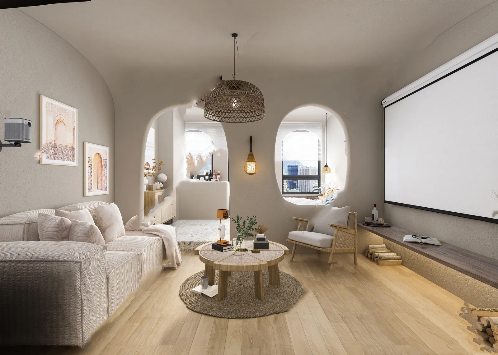 Living Room 3D Interior Scene Model – Wabi Sabi Style – 013 Living Room 3D Interior Scene Model – Wabi Sabi Style – 013