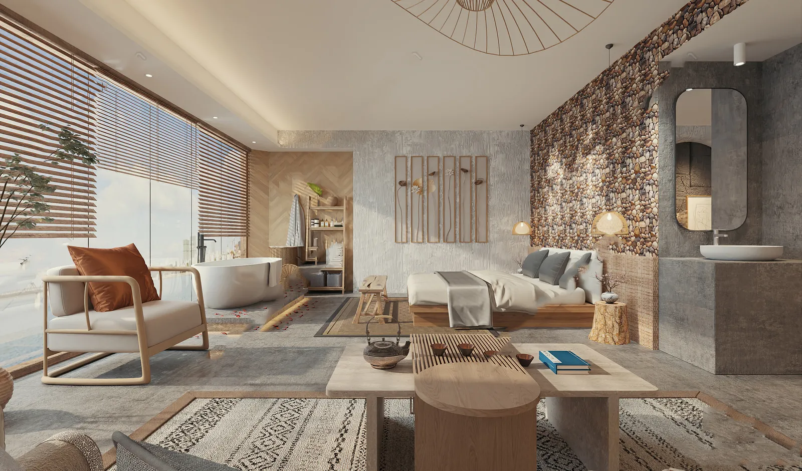 Living Room 3D Interior Scene Model – Wabi Sabi Style – 014 Living Room 3D Interior Scene Model – Wabi Sabi Style – 014