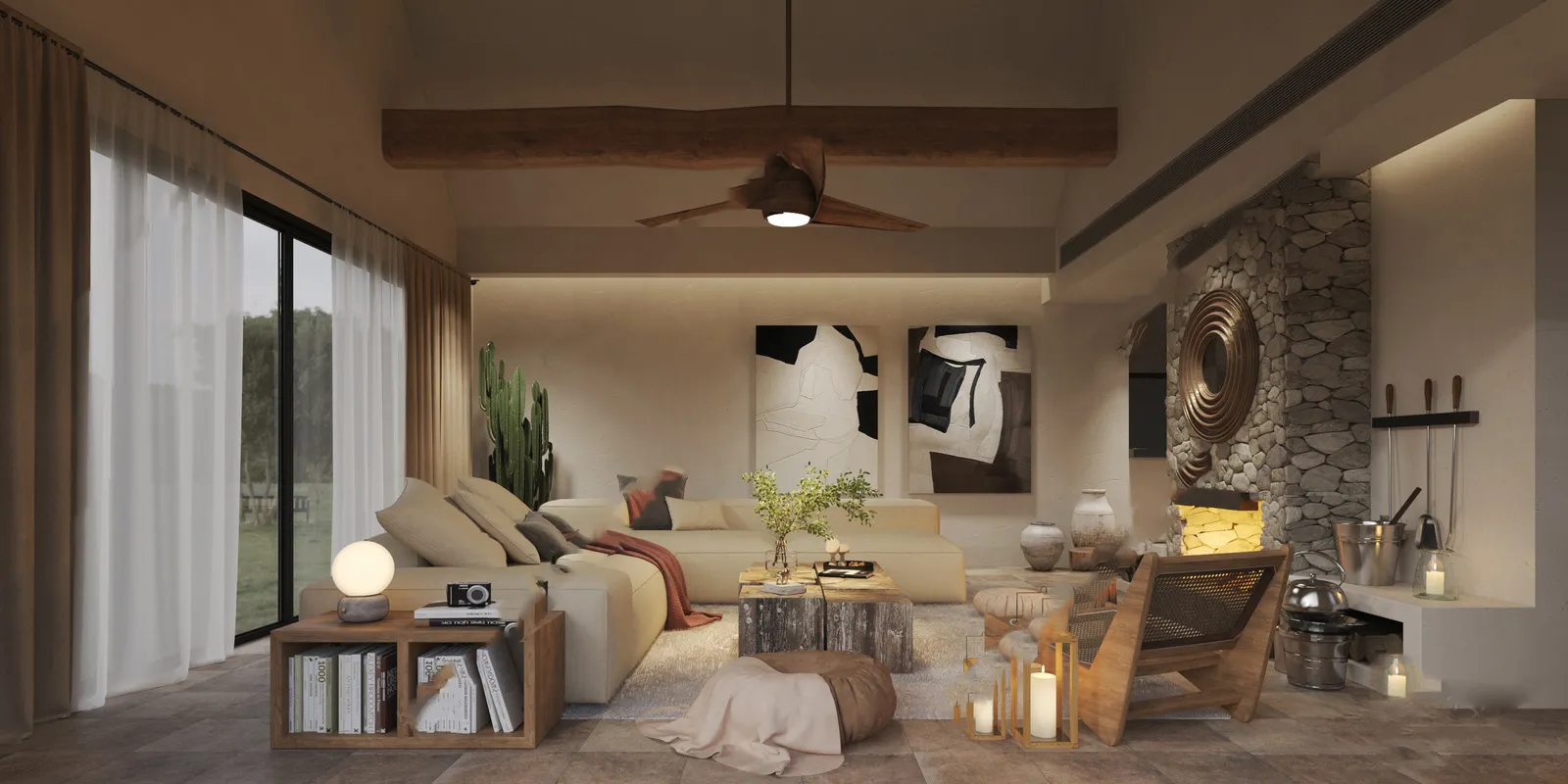 Living Room 3D Interior Scene Model – Wabi Sabi Style – 015 Living Room 3D Interior Scene Model – Wabi Sabi Style – 015