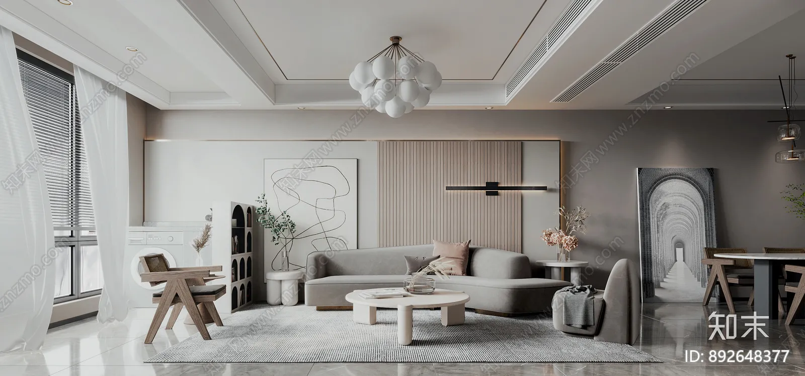 Living Room 3D Interior Scene Model – Wabi Sabi Style – 016 Living Room 3D Interior Scene Model – Wabi Sabi Style – 016