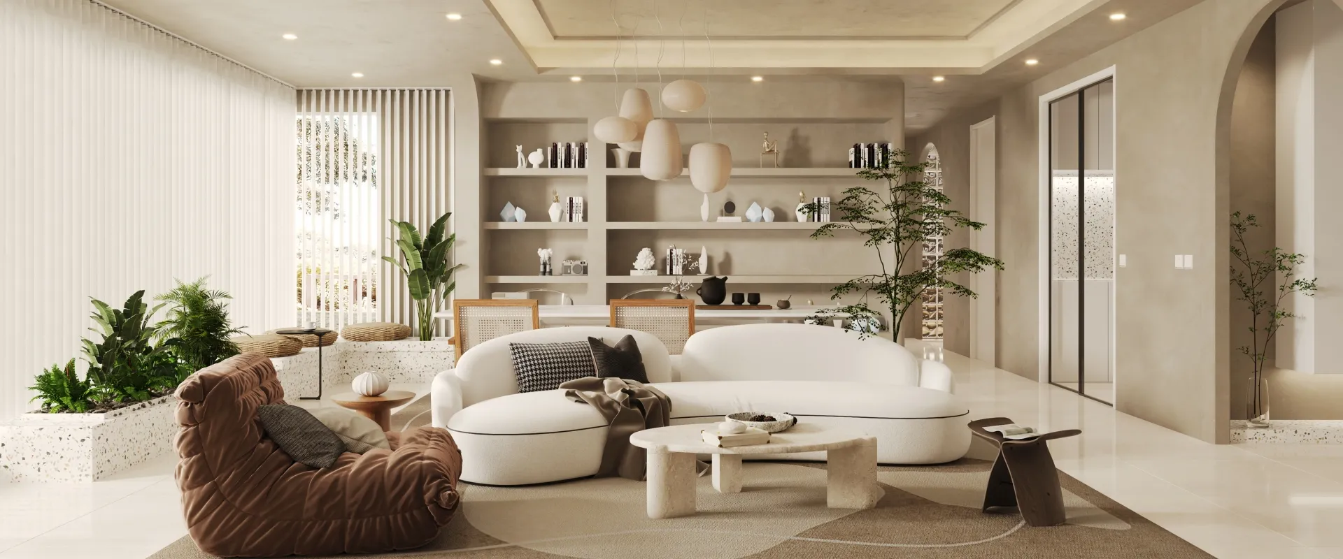 Living Room 3D Interior Scene Model – Wabi Sabi Style – 018 Living Room 3D Interior Scene Model – Wabi Sabi Style – 018