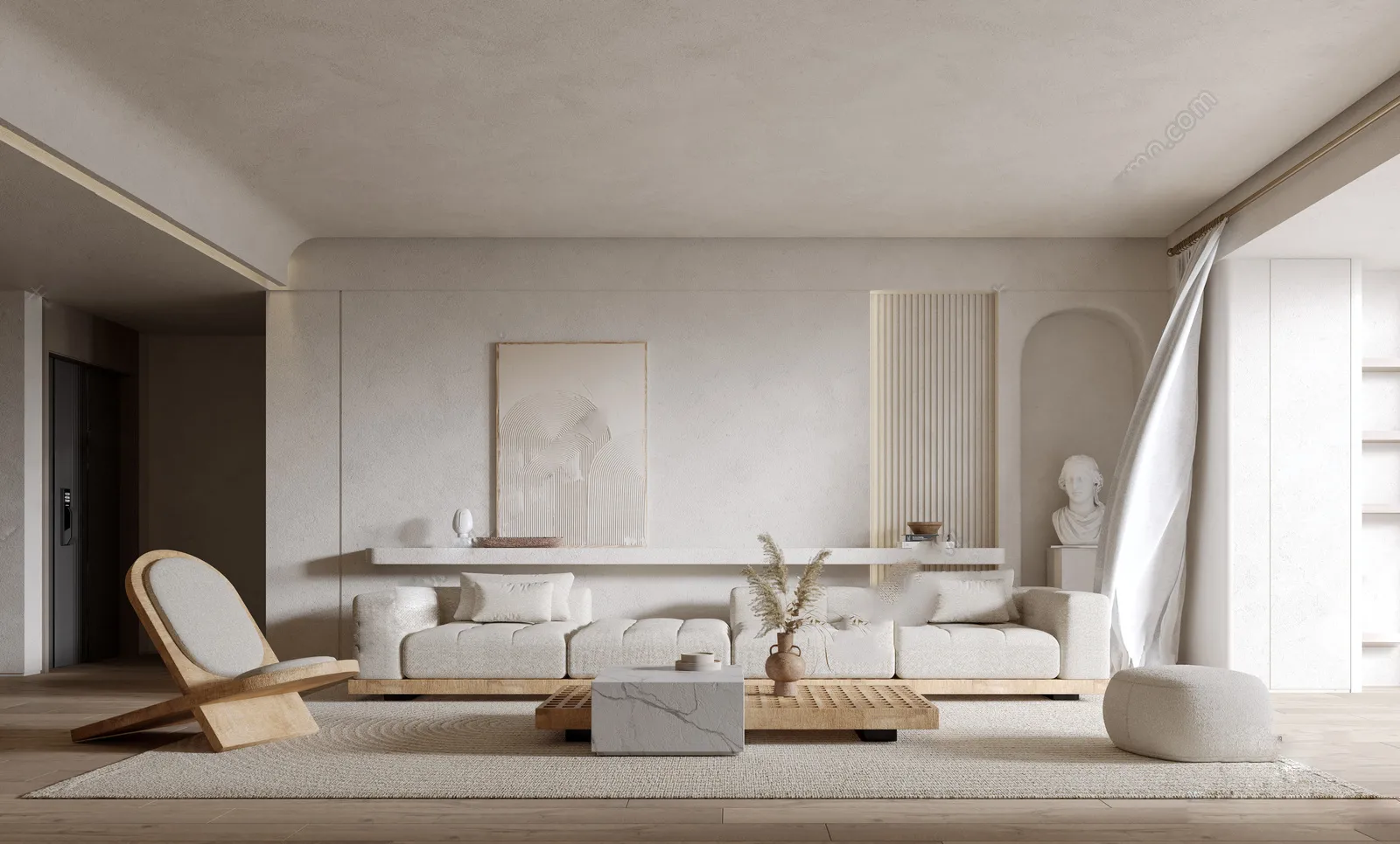 Living Room 3D Interior Scene Model – Wabi Sabi Style – 019 Living Room 3D Interior Scene Model – Wabi Sabi Style – 019