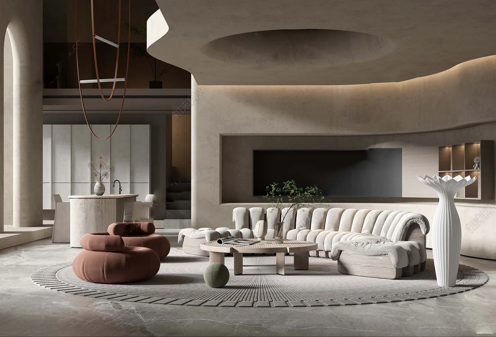 Living Room 3D Interior Scene Model – Wabi Sabi Style – 020 Living Room 3D Interior Scene Model – Wabi Sabi Style – 020