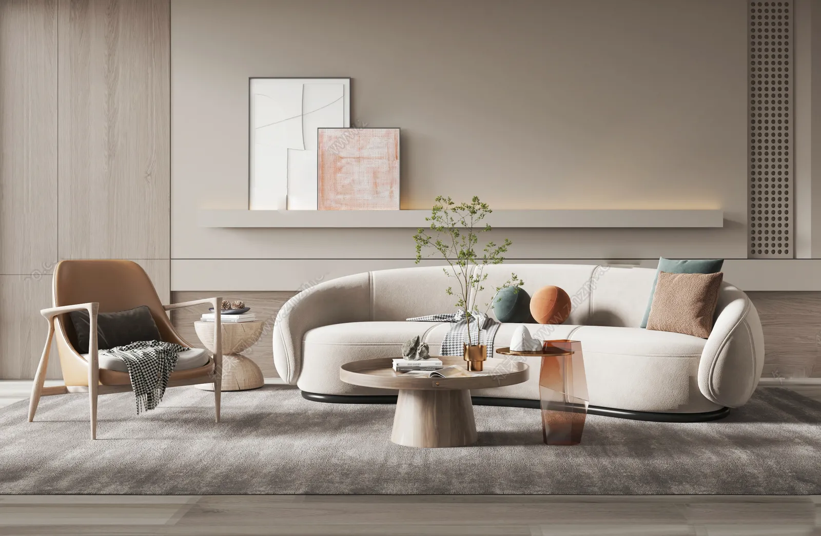 Living Room 3D Interior Scene Model – Wabi Sabi Style – 023 Living Room 3D Interior Scene Model – Wabi Sabi Style – 023