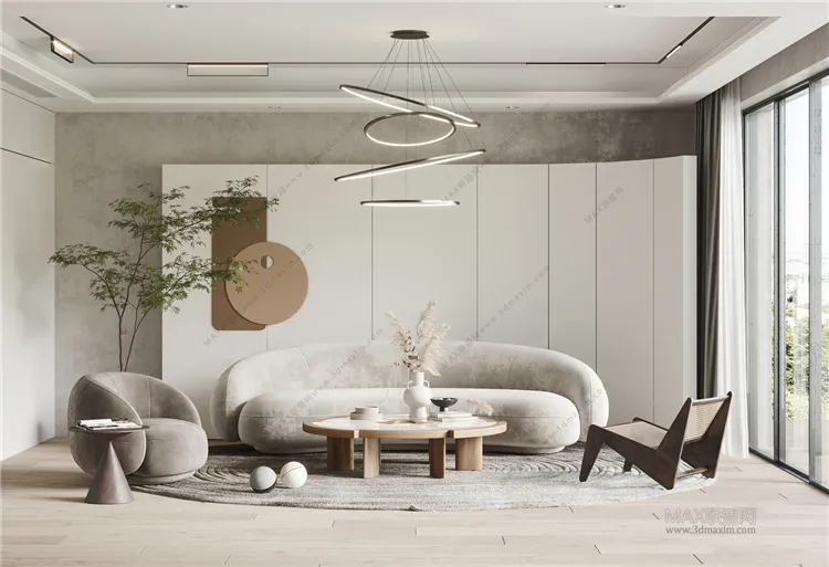 Living Room 3D Interior Scene Model – Wabi Sabi Style – 025 Living Room 3D Interior Scene Model – Wabi Sabi Style – 025