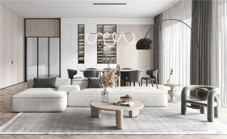 Living Room 3D Interior Scene Model – Wabi Sabi Style – 026 Living Room 3D Interior Scene Model – Wabi Sabi Style – 026