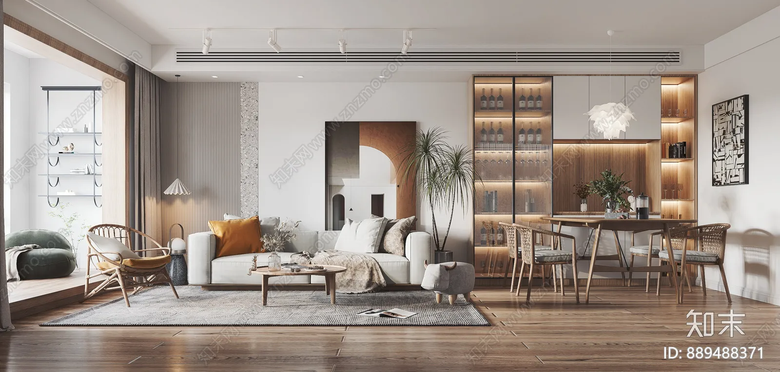 Living Room 3D Interior Scene Model – Wabi Sabi Style – 028 Living Room 3D Interior Scene Model – Wabi Sabi Style – 028