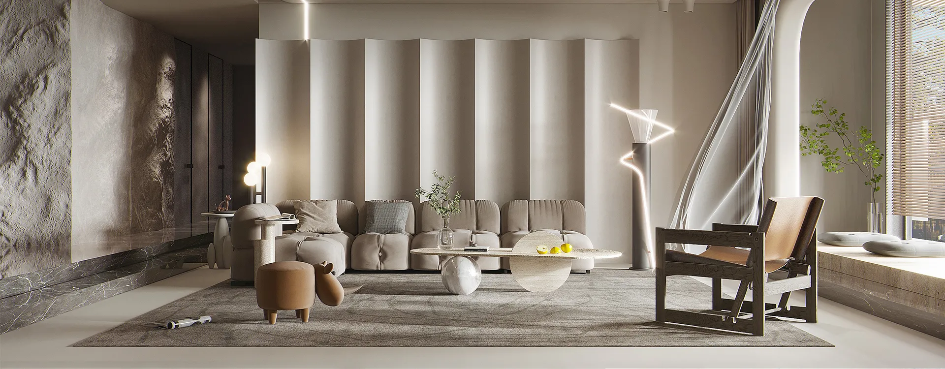 Living Room 3D Interior Scene Model – Wabi Sabi Style – 030 Living Room 3D Interior Scene Model – Wabi Sabi Style – 030