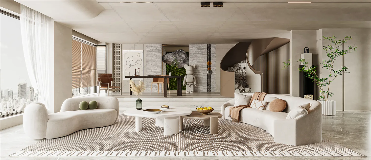 Living Room 3D Interior Scene Model – Wabi Sabi Style – 031 Living Room 3D Interior Scene Model – Wabi Sabi Style – 031