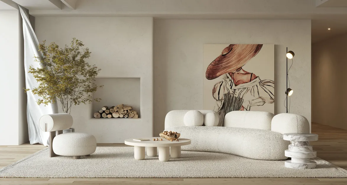 Living Room 3D Interior Scene Model – Wabi Sabi Style – 032 Living Room 3D Interior Scene Model – Wabi Sabi Style – 032