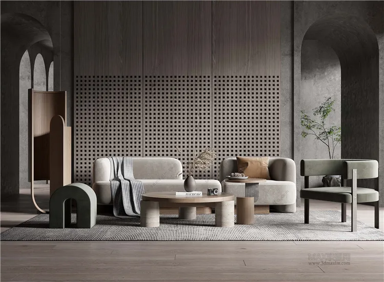 Living Room 3D Interior Scene Model – Wabi Sabi Style – 036 Living Room 3D Interior Scene Model – Wabi Sabi Style – 036