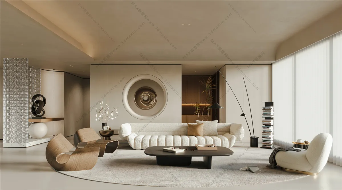 Living Room 3D Interior Scene Model – Wabi Sabi Style – 040 Living Room 3D Interior Scene Model – Wabi Sabi Style – 040