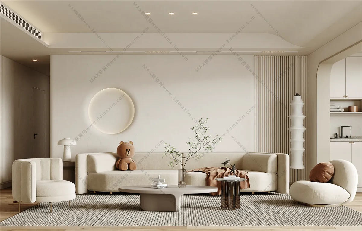 Living Room 3D Interior Scene Model – Wabi Sabi Style – 041 Living Room 3D Interior Scene Model – Wabi Sabi Style – 041