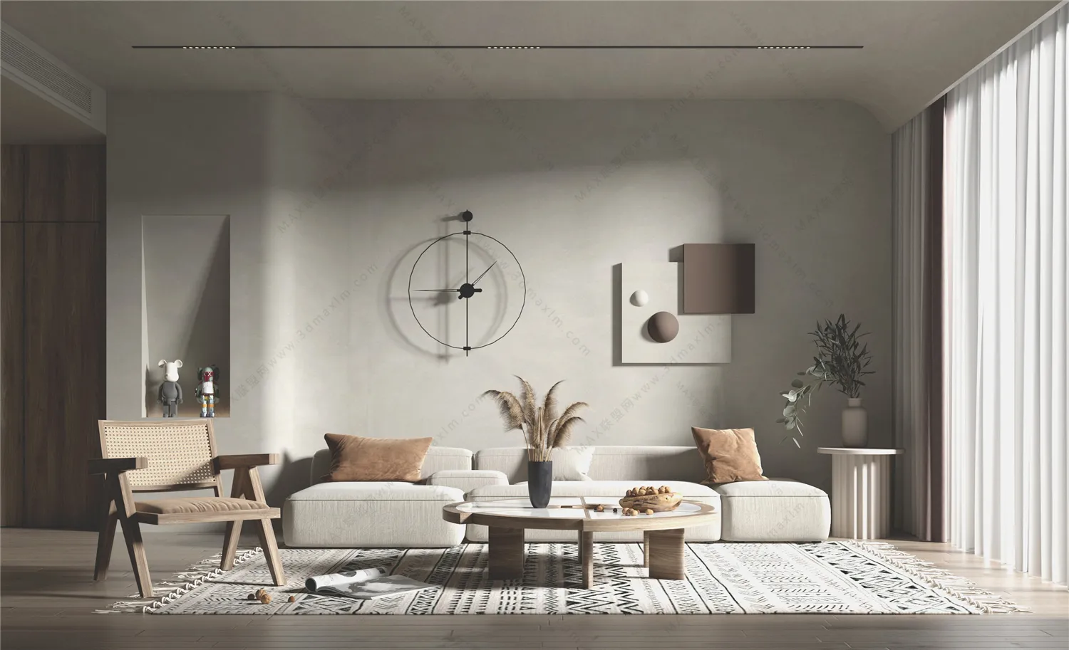 Living Room 3D Interior Scene Model – Wabi Sabi Style – 043 Living Room 3D Interior Scene Model – Wabi Sabi Style – 043