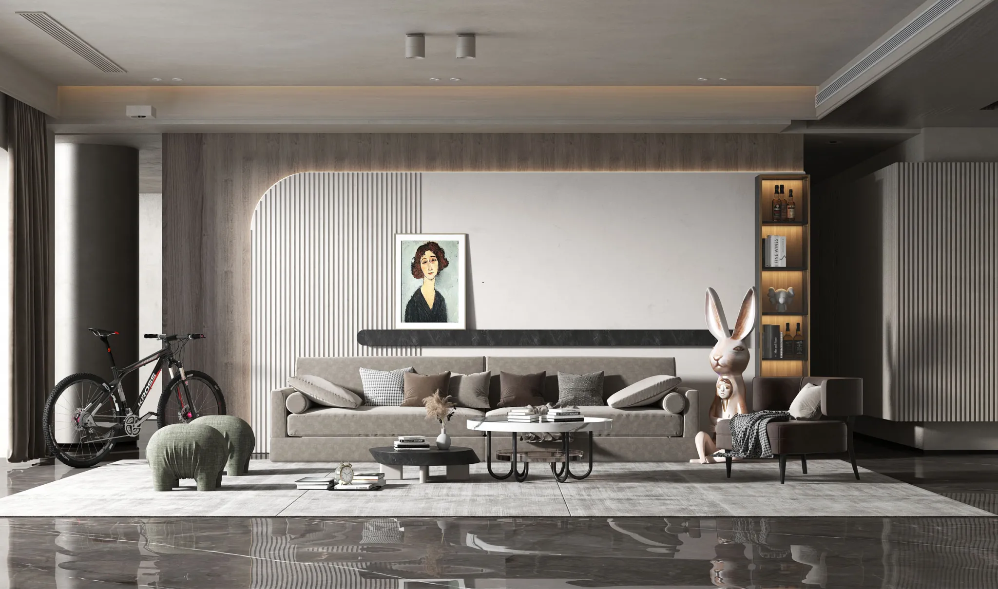 Living Room 3D Interior Scene Model – Wabi Sabi Style – 049 Living Room 3D Interior Scene Model – Wabi Sabi Style – 049