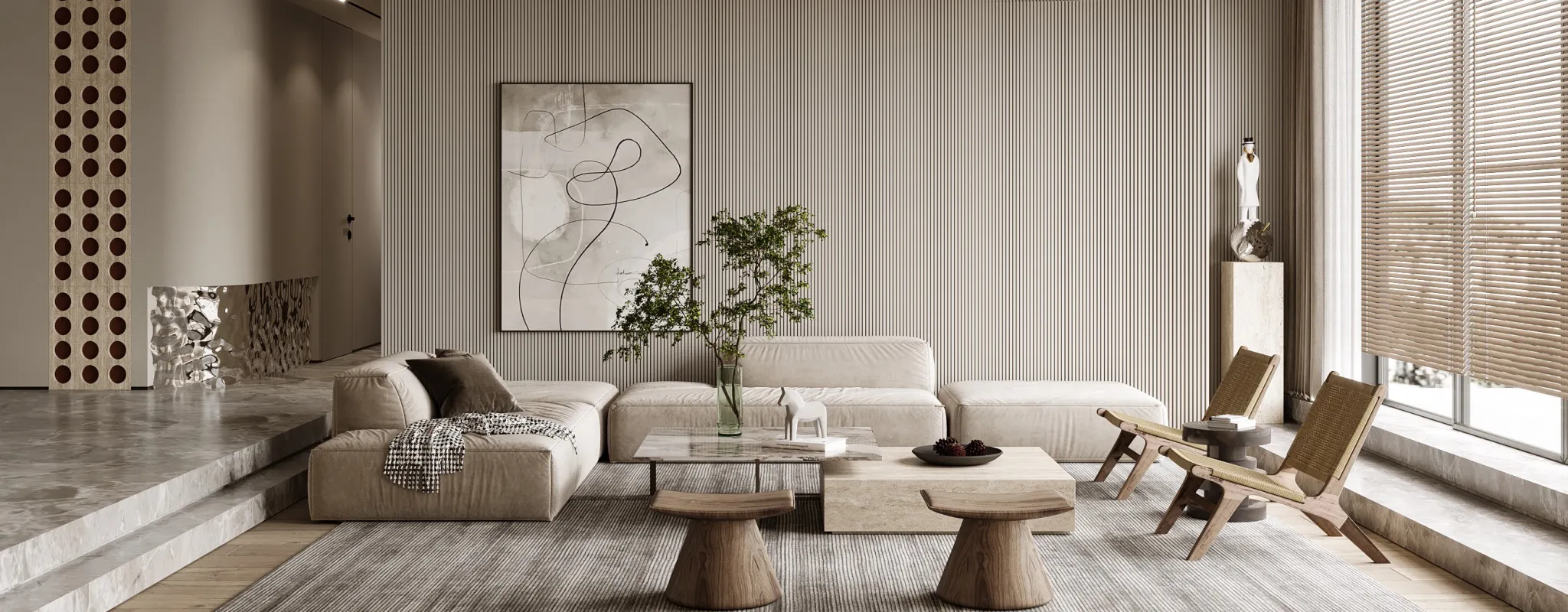 Living Room 3D Interior Scene Model – Wabi Sabi Style – 066 Living Room 3D Interior Scene Model – Wabi Sabi Style – 066